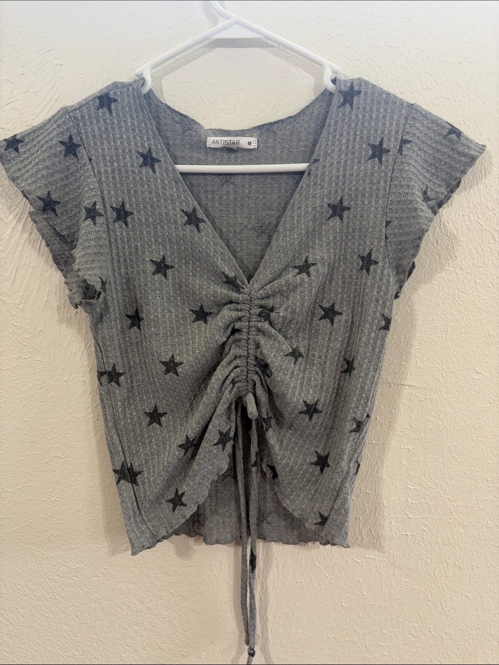 Gray Star-Print Ruched V-Neck Women’s Crop Top